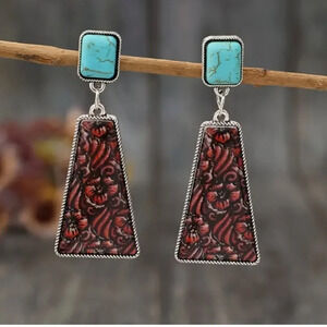 Silver Plated & Turquoise Howlite Stone Earrings - NEW - WESTERN BOHO Cowgirl